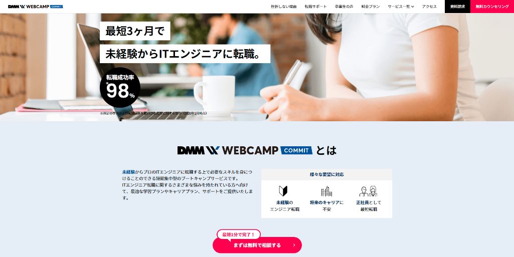 【転職型スクールNo.1】エンジニア転職特化のプログラミングスクール｜DMM WEBCAMP COMMIT