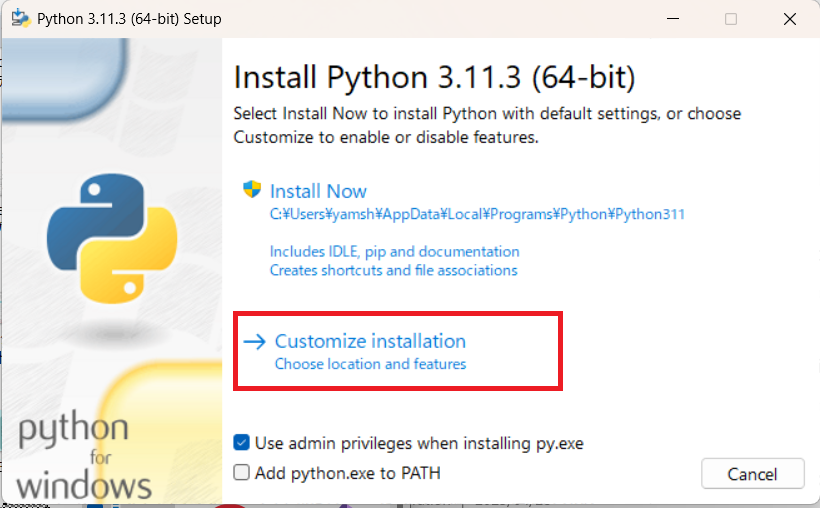 「Install Now」と「Customize installation」の二通りのインストール方法