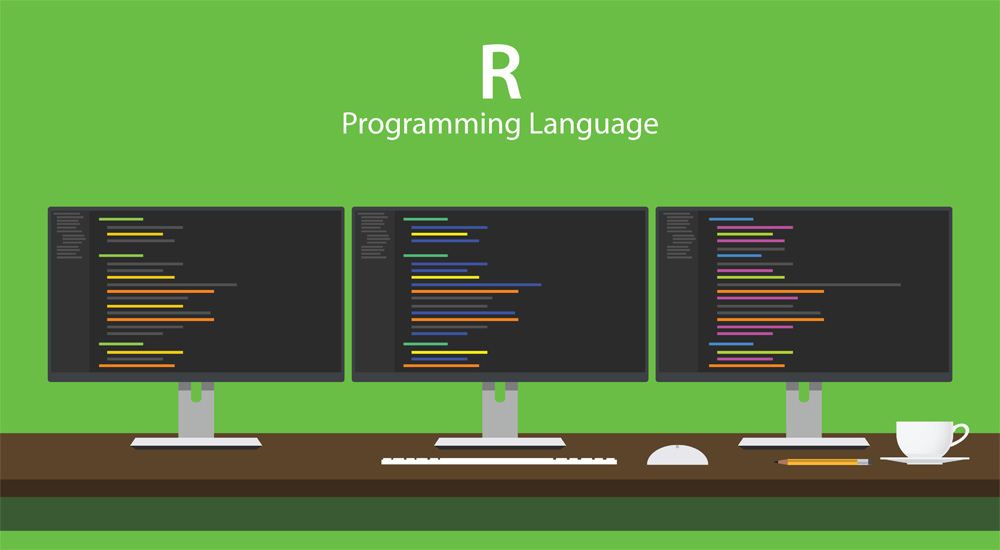 3つ並んだディスプレイとRlanguageの文字