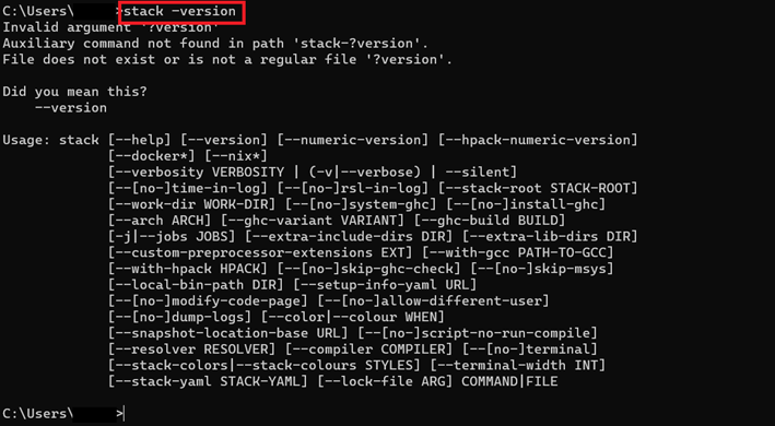 コマンドプロンプトでStackのインストール状況を確認